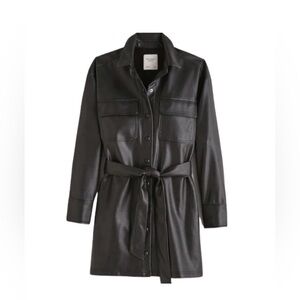 Abercrombie & Fitch - Vegan Leather Shirt Dress Black - Size Small